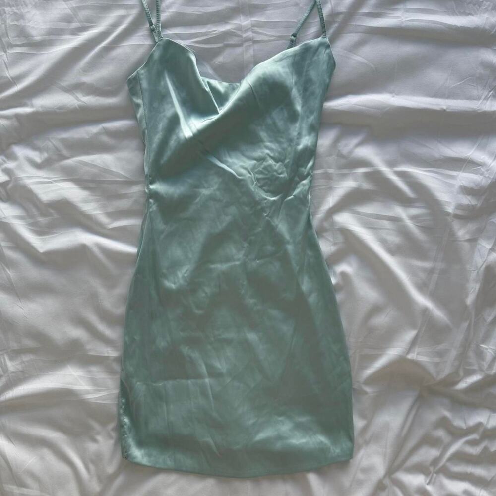 Oh Polly Mint Green Satin Mini Dress